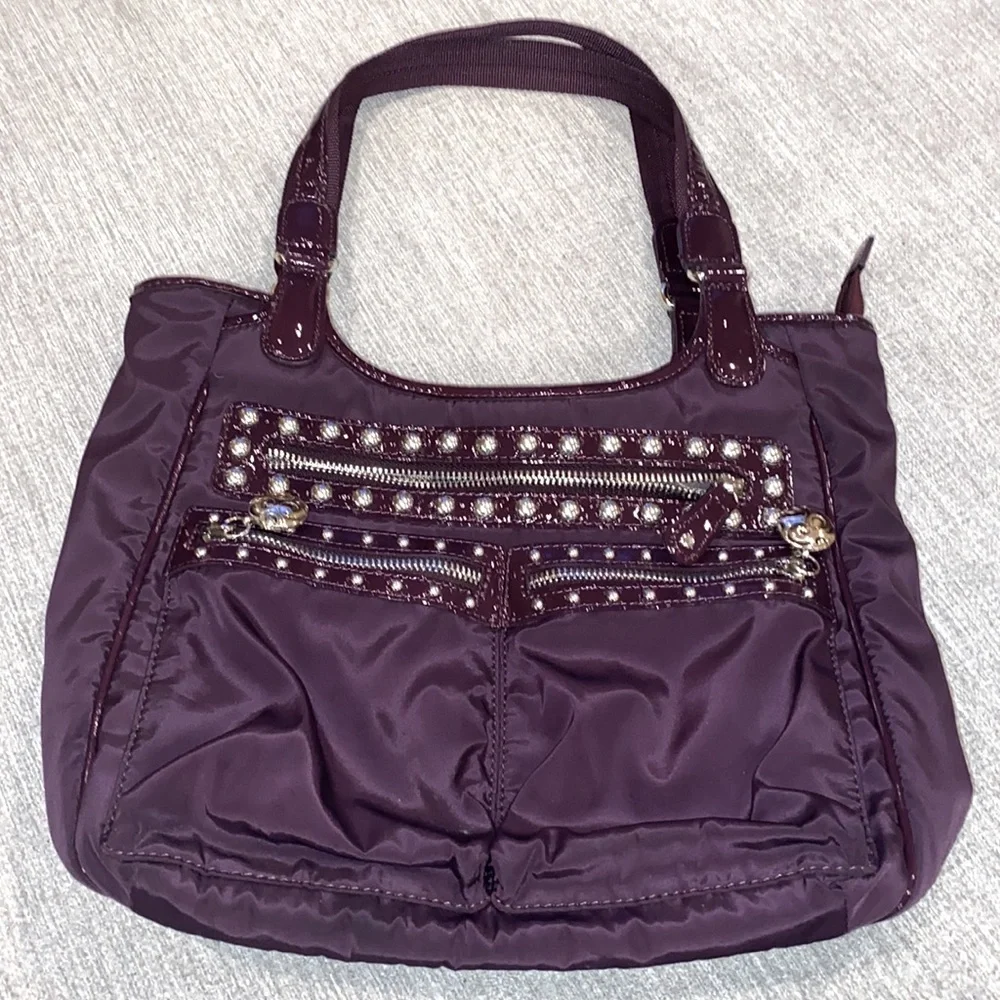 Brighton Campbell purple nylon silver studded shoulder bag. - Picture 1 of 11